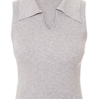 Regata Feminina Tricot Gola Polo - Cinza