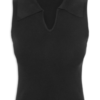 Regata Feminina Tricot Gola Polo - Preto
