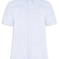 Camisa Casual Masculina Manga Curta Oxford - Azul