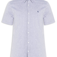 Camisa Casual Masculina Manga Curta Oxford - Azul