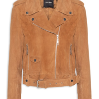 Jaqueta Feminina Biker De Suede Com Cinto - Marrom