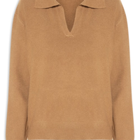 Suéter Feminino Em Tricot Com Gola Polo - Marrom