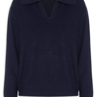 Suéter Feminino Em Tricot Com Gola Polo - Azul
