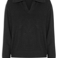 Suéter Feminino Em Tricot Com Gola Polo - Preto