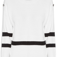 Suéter Feminino Bicolor Em Tricot - Branco