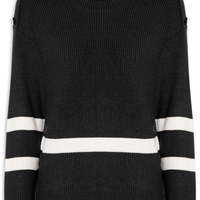 Suéter Feminino Bicolor Em Tricot - Preto