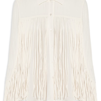 Camisa Feminina Georgette Com Franjas - Off White