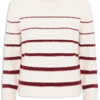 Suéter Feminino Listrado Em Tricot - Off White