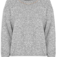 Suéter Feminino Em Tricot Com Detalhe Corrente - Cinza
