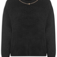 Suéter Feminino Em Tricot Com Detalhe Corrente - Preto