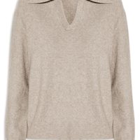 Suéter Feminino Em Tricot Com Gola Polo - Bege