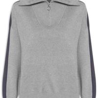 Suéter Feminino Tricot Gola Alta Com Zíper - Cinza