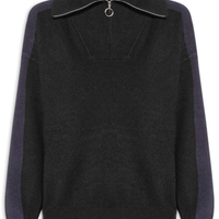 Suéter Feminino Tricot Gola Alta Com Zíper - Preto