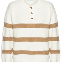 Suéter Feminino Listrado Gola Esporte - Off White