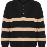Suéter Feminino Listrado Gola Esporte - Preto