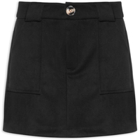 Short Saia em Suede com Bolsos Preto