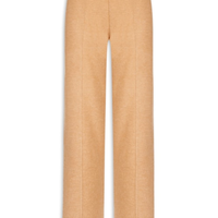 Calça Reta em Malha Tricot com Nervura Feminina Bege