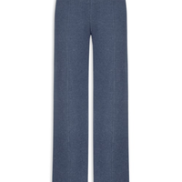 Calça Reta em Malha Tricot com Nervura Feminina Azul
