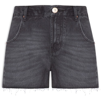Short Feminino Jeans Recorte Com Prega - Preto