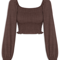 Blusa Feminina Manga Longa Com Lastex - Marrom