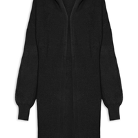 Cardigã Feminino Tricot Alongada Com Capuz - Preto