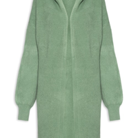 Cardigã Feminino Tricot Alongada Com Capuz - Verde