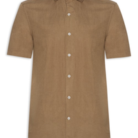 Camisa Masculina Manga Curta Linho Enseada New - Marrom