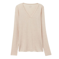 Blusa Manga Comprida Em Cashmere Com Decote Em v - Bege