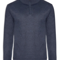 Tricot Masculino Gola Alta Meio Zíper - Azul