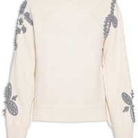 Suéter Feminino Bordado Em Tricot Bege