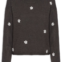 Suéter Feminino Bordado Em Tricot Preto