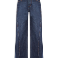 Calça Jeans Reta Recorte Lateral Feminina Azul