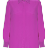 Camisa Feminina Seda Ampla Tinta Manga Longa - Rosa