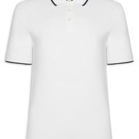 Polo Masculina Manga Curta Piquet Friso Branco