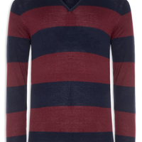 Suéter Masculino Gola V Listrado Vermelho