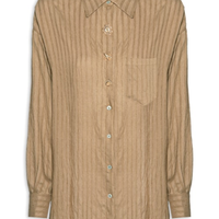 Camisa Feminina Listrada Com Bolso - Bege
