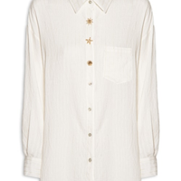 Camisa Feminina Listrada Com Bolso - Branco