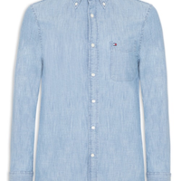Camisa Masculina Casual Regular Fit Com Bolsos Em Chambray - Azul