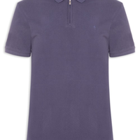 Polo Masculina Regular Fit Com Zíper Em Piquet - Azul