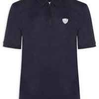 Pólo Masculina Com Zíper Logo Escudo - Azul