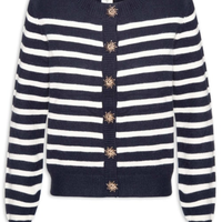 Cardigan Feminino Listrado Em Tricot - Azul