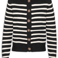 Cardigan Feminino Listrado Em Tricot - Preto
