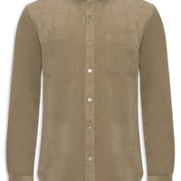 Camisa Masculina Casual Veludo Lisa Basic - Bege
