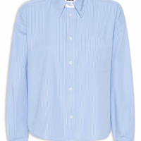 Camisa Feminina Manga Longa Crop Oxford - Azul