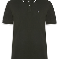 Pólo Masculina Piquet Manga Curta Friso - Verde