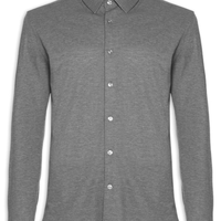 Camisa Masculina De Malha Mescla Manga Longa - Cinza