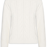 Suéter Feminino Trançado Em Tricot - Branco