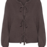 Cardigã Feminino Em Tricot Com Amarração - Marrom