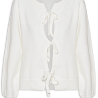 Cardigã Feminino Em Tricot Com Amarração - Off White