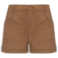 Short Feminino Em Suede Com Tachas - Marrom